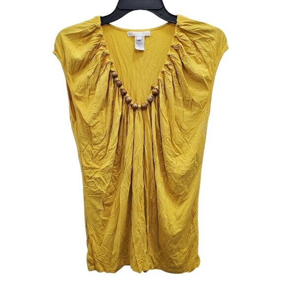 Design History Women's Yellow Wood Bead Scoop Neck Sleeveless Gather Knit Top XL - Picture 1 of 6